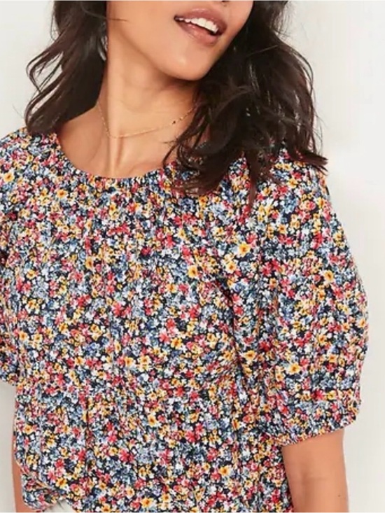 Old Navy Tops - Old Navy Floral Print Puff-Sleeve Babydoll Top